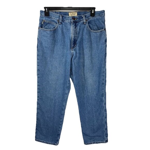 LL Bean Flannel Lined Jeans Mens 36x29 Blue Natural Fit 100% Cotton Denim Cabin - Picture 1 of 7